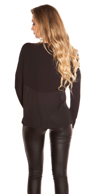 Stylish high/low crinkle shirt Black